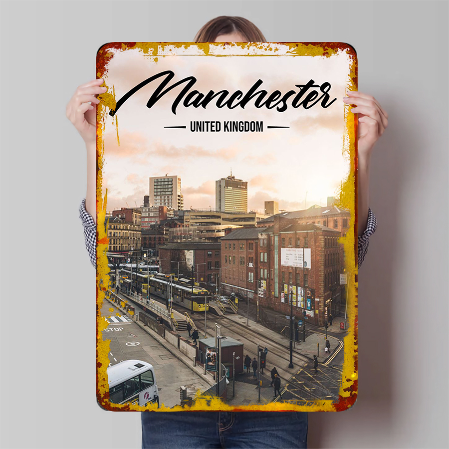 Home Office Of Uk - Metalowa grafika ścienna Manchester Skyline UK